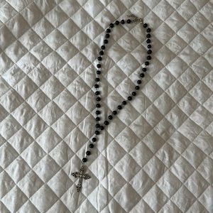 black beaded gothic cross rosary necklace